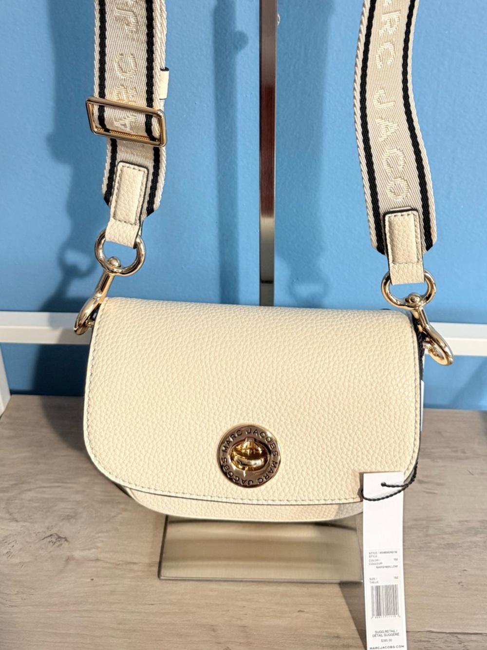 Marc Jacobs Cream Pebbled Leather Crossbody with Branded Strap